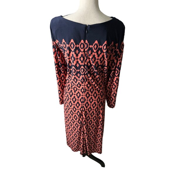 Taylor Dress Coral Navy Geometric 3/4 Side Cinch Tie Hidden Zipper Size 24W - Picture 3 of 5